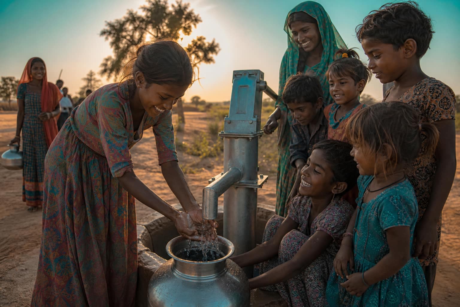 Community gathering at a new water point