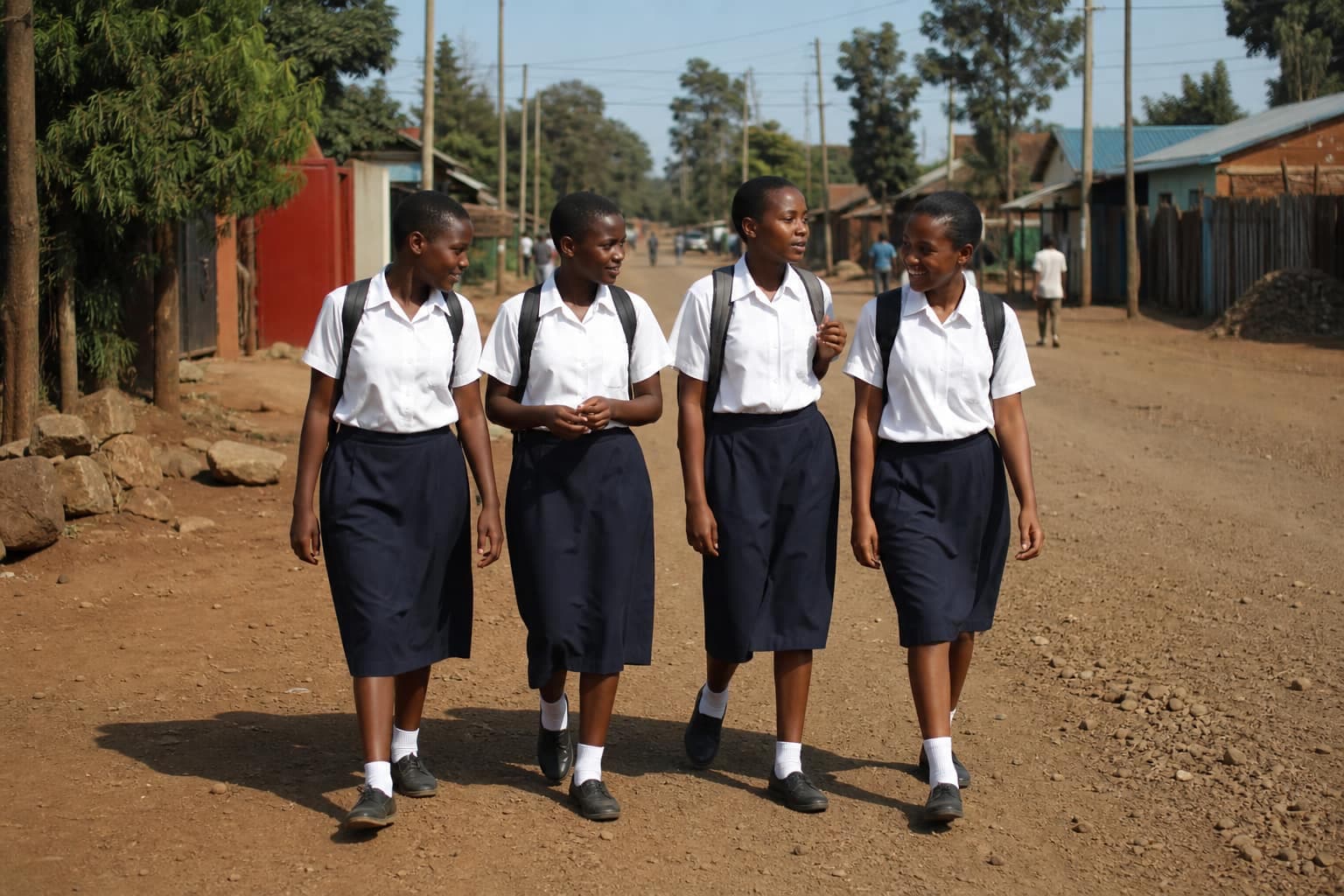 Secondary students walking to class together