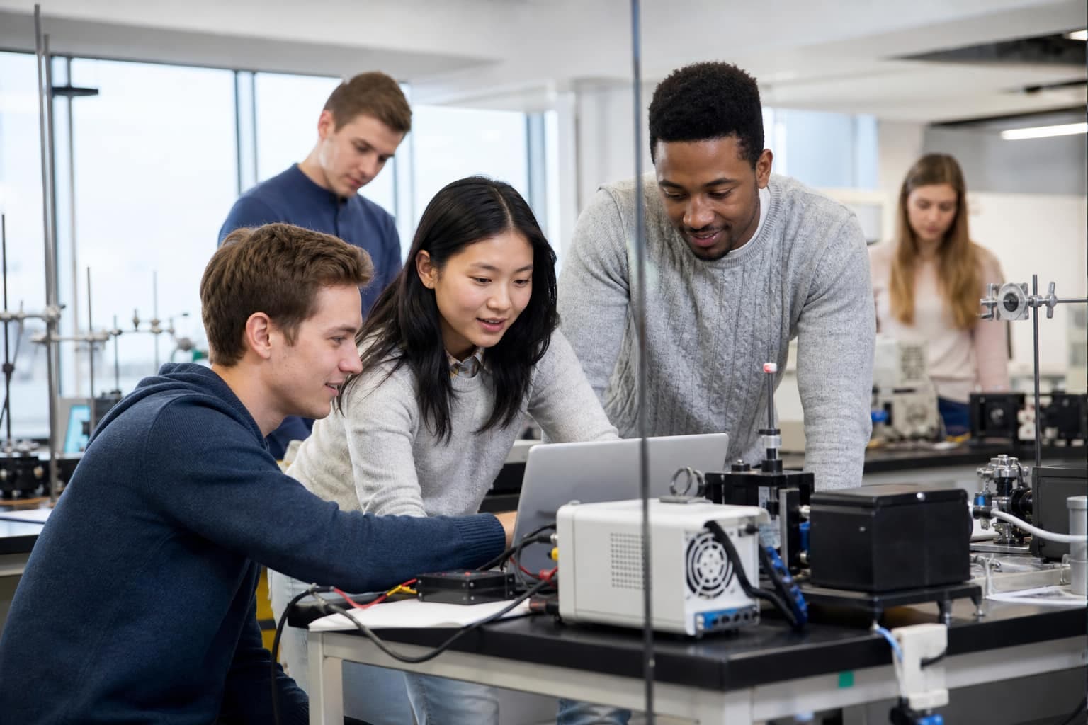 Students collaborating in a university STEM lab